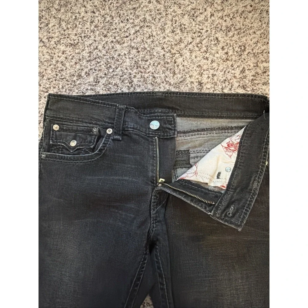 True Religion Straight Mens 33 Black Big Stitch Jeans 33,‎ 30.5 Inseam Hemmed